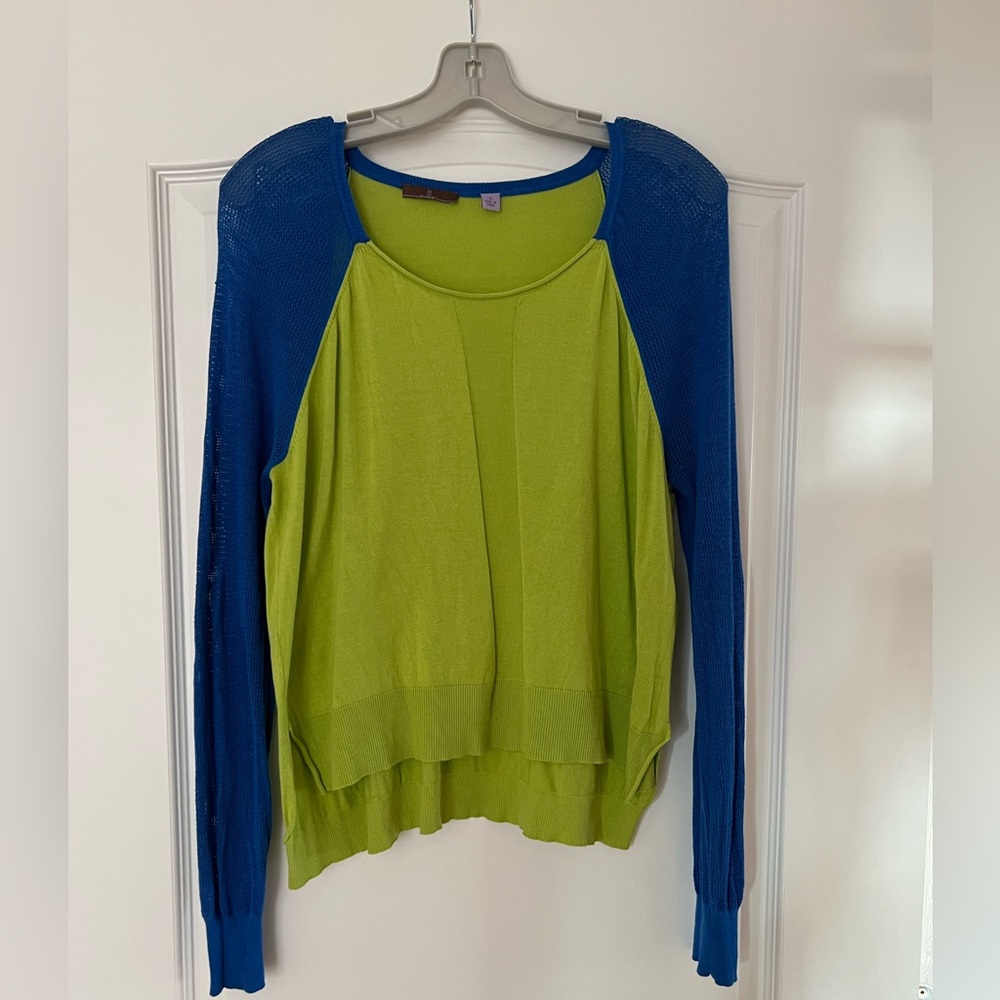 Colorblock Pullover Top Lightweight Blue Green Sweater Size Small!
